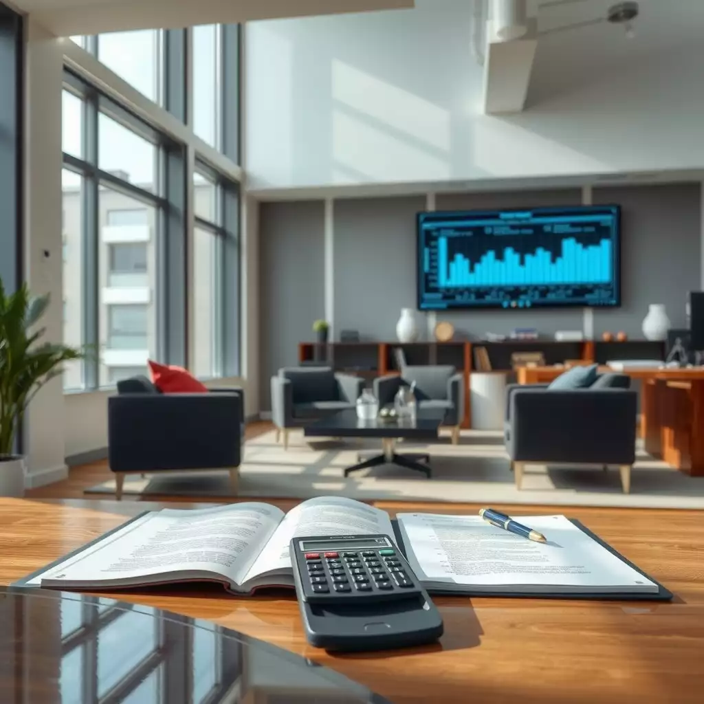 A professional office setting featuring organized paperwork, a computer displaying financial graphs, and subtle healthcare-related materials, conveying a sense of clarity and reliability in healthcare financing.